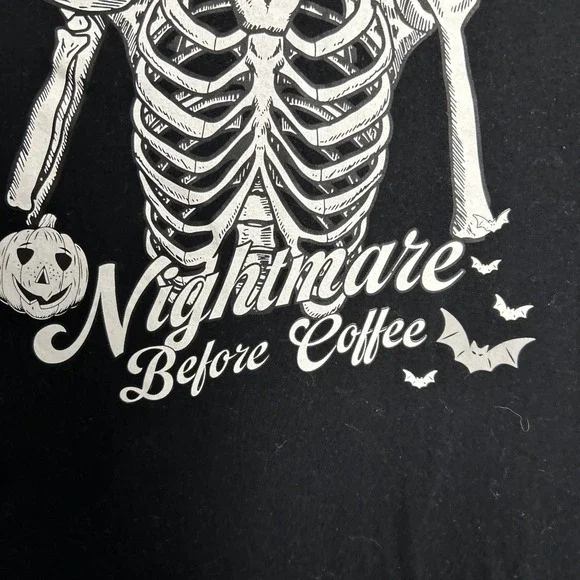 Goodie Two Sleeves Nightmare Before Coffee XXL Skeleton Black T Shirt S\S - Picture 4 of 11